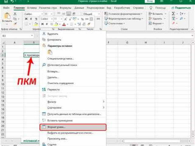Как перенести строку в программе Excel