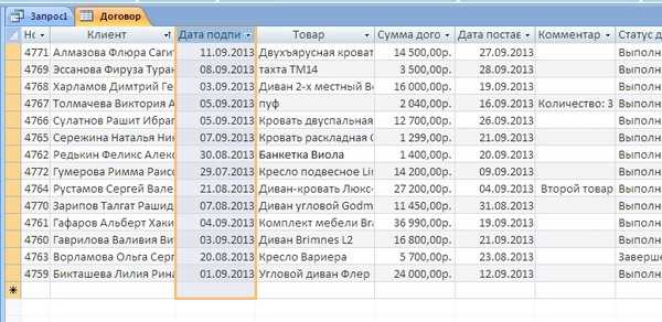 Запрос на получение информации в Access